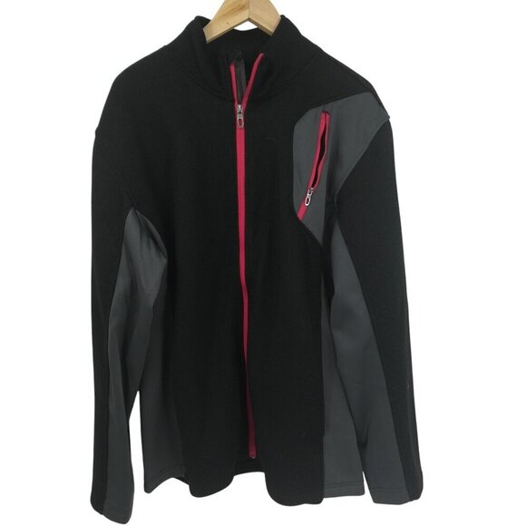 Spyder Mens Raider 2.0 Full Zip Jacket Size XL Black Red Logo Sweater Ribbed - Picture 1 of 14